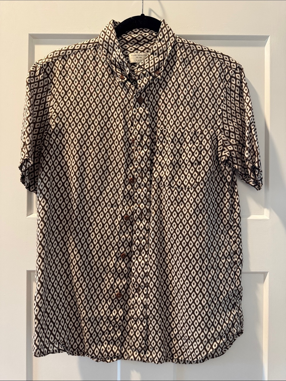 Club Monaco Black & White Short-Sleeve Geometric Button-Down Shirt